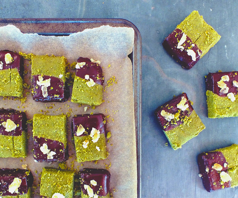 Chocolate-Dipped Whole-Wheat Matcha Shortbread Cookies