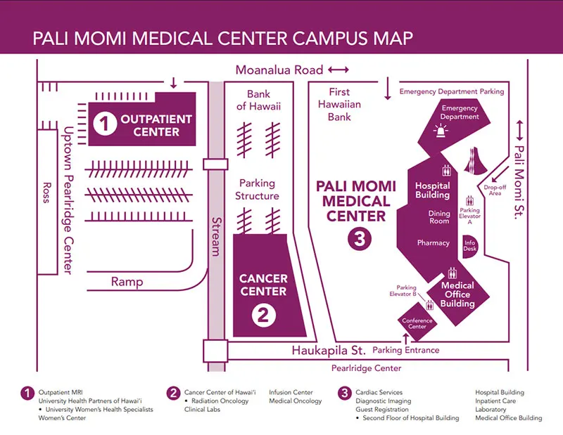 Map of the Pali Momi Medical Center Campus.