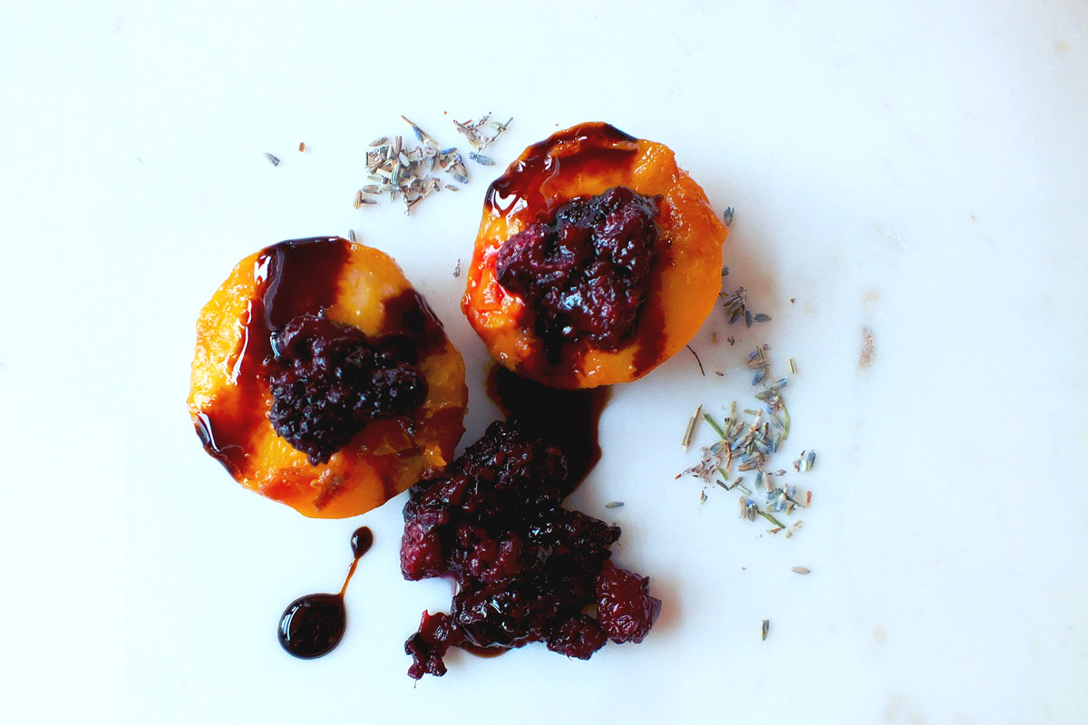 Lavender-Poached Peaches & Blackberries