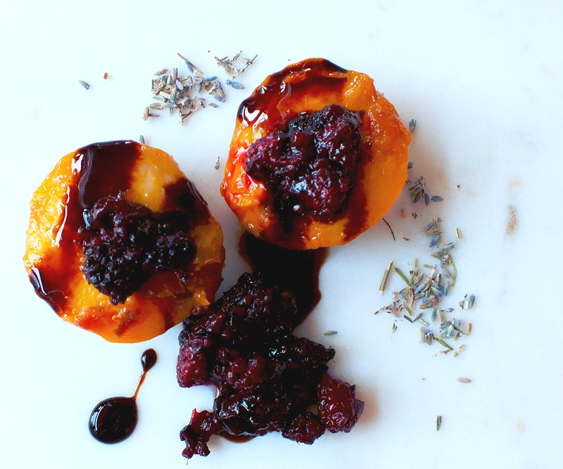 Lavender-Poached Peaches & Blackberries