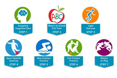 Follow this step-by-step graph for what to do before your child returns to play following a concussion.