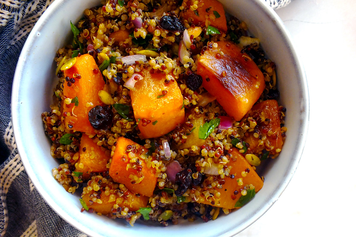 Butternut Squash & Cranberry Quinoa Salad in bowl