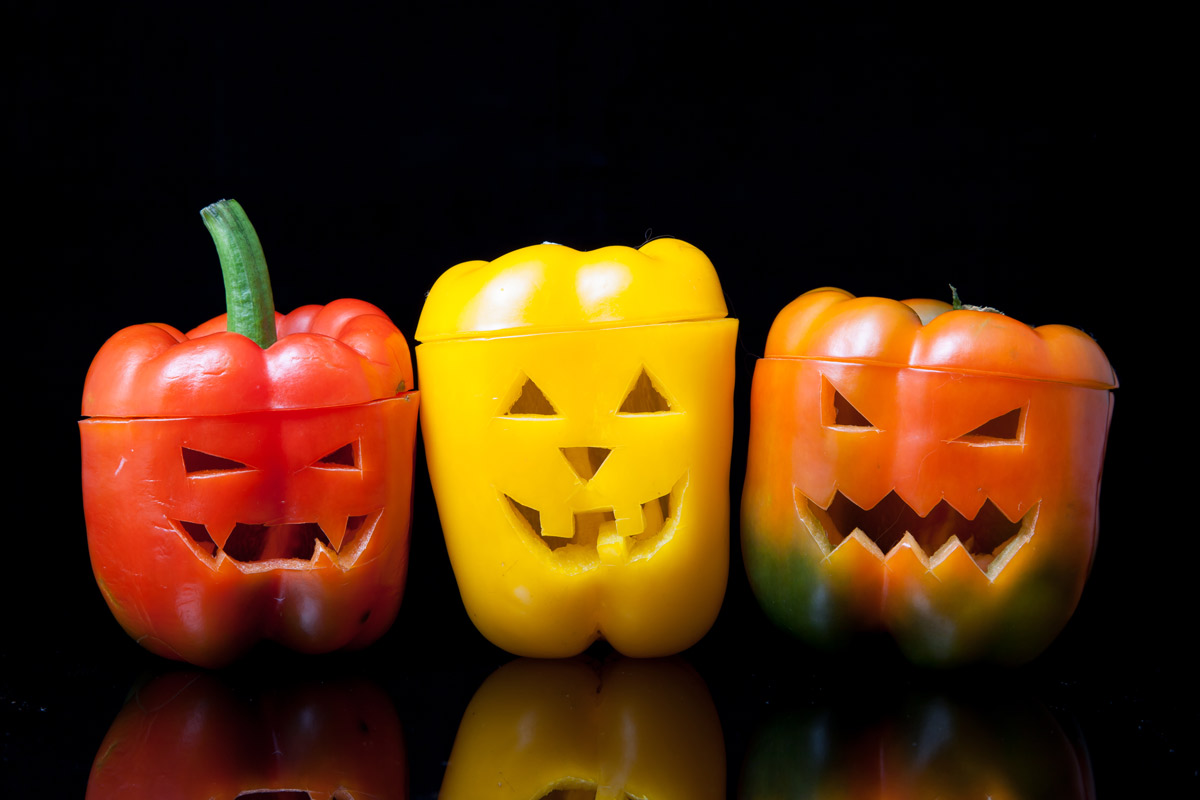 Vegetables with face carved on them