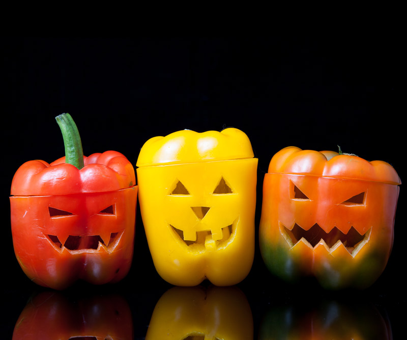 Vegetables with face carved on them