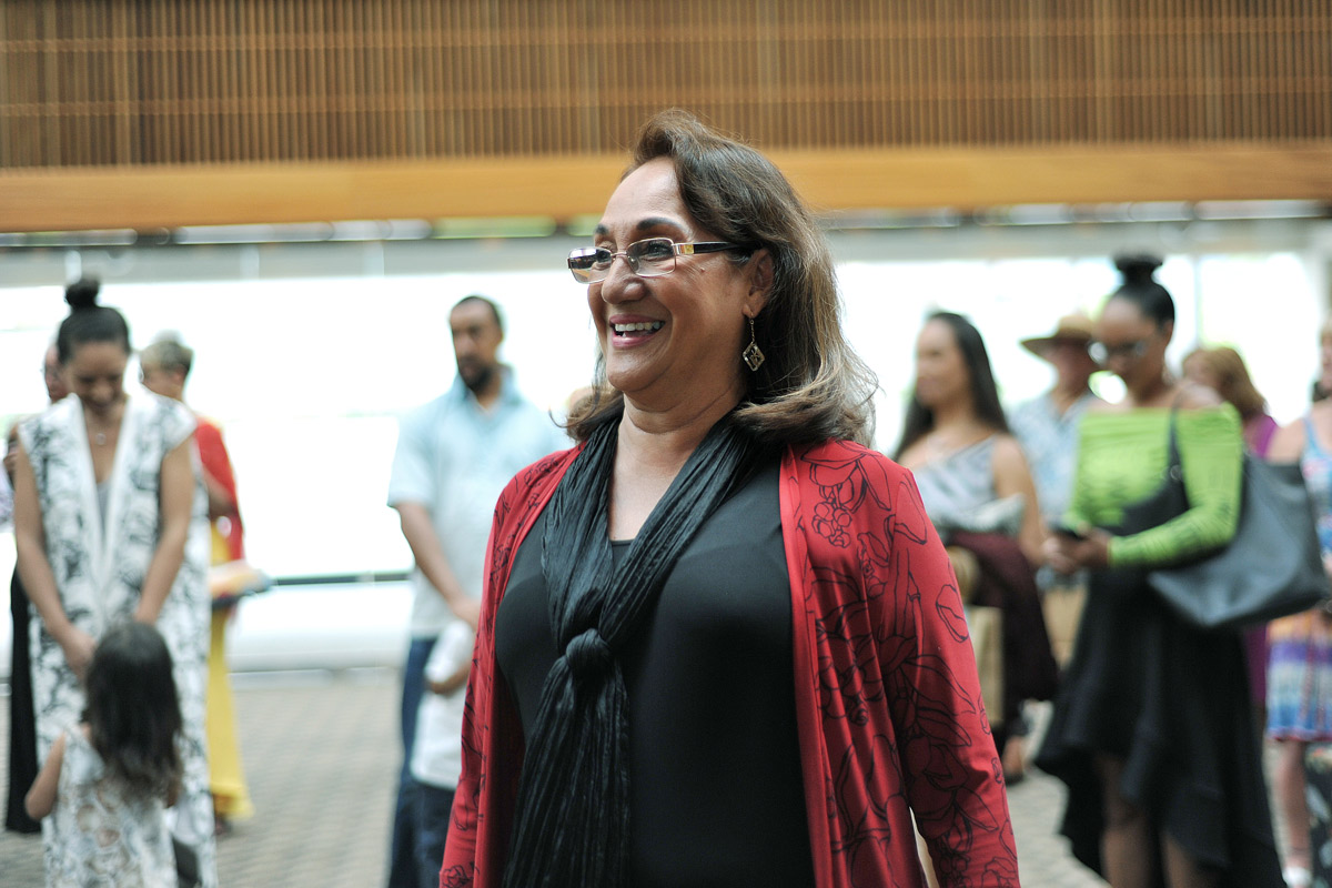 Vicky Holt Takamine dancing hula with her halau