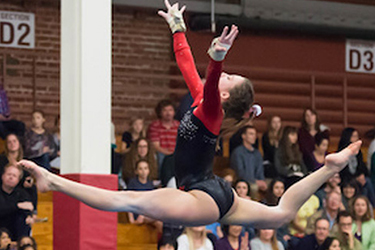 gymnast performing in front of spectators in a gym