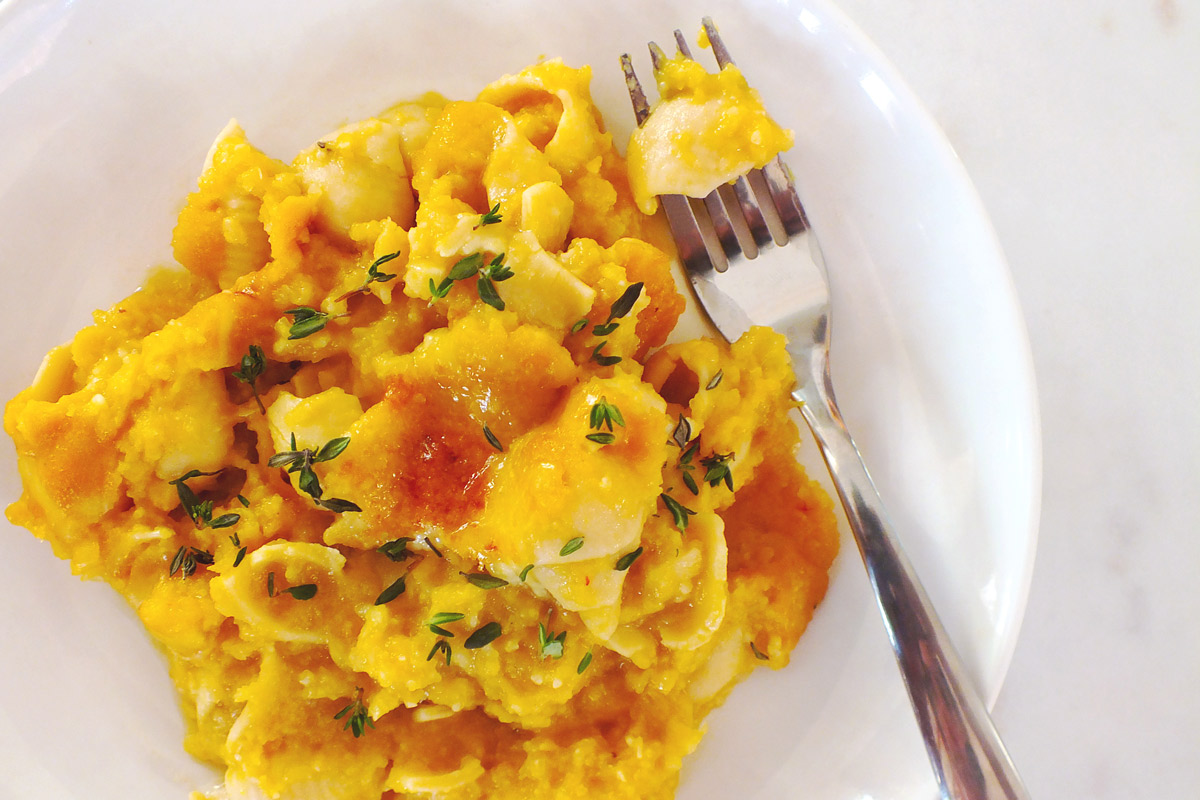 A plate of Butternut Squash Mac & Cheese