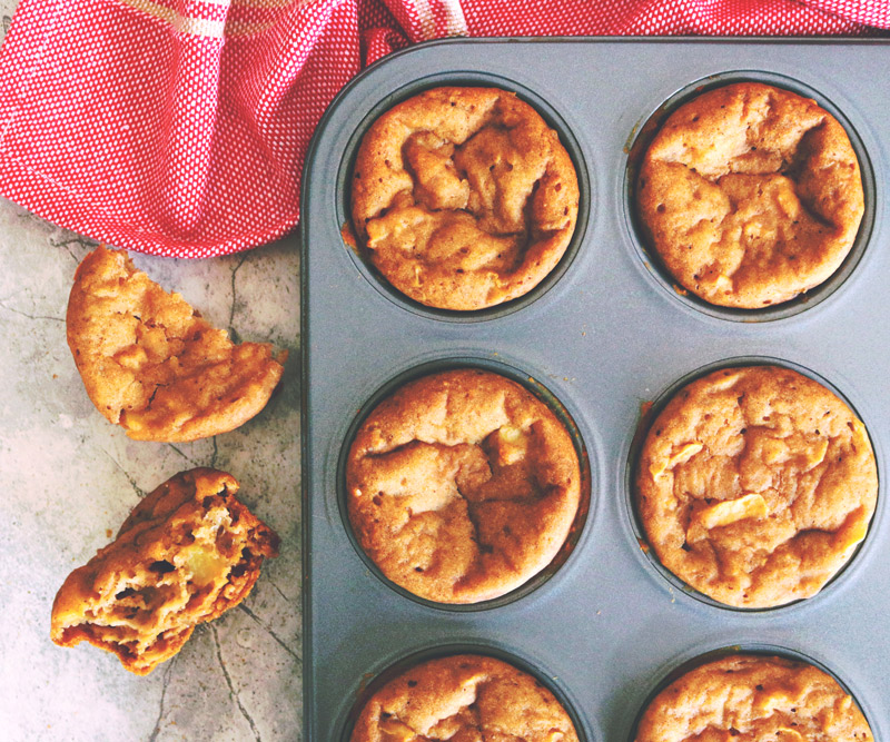 A baking pan of freshly baked Apple Spice Muffins