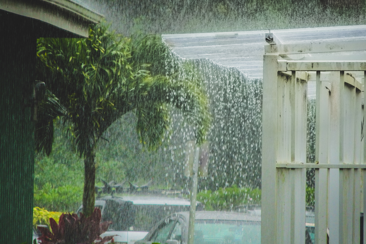 Rain flooding a house in Hawaii