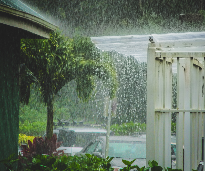 Rain flooding a house in Hawaii