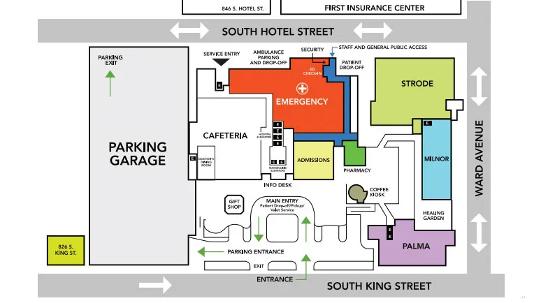 Map of Straub Benioff Medical Center. 