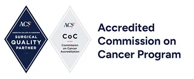 Logo of the Commission on Cancer with words Accredited Commission on Cancer Program.
