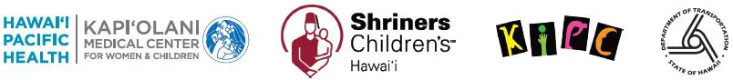 Logos for Hawaii Pacific Health, Shriners Children's Hawaii, KIPC, and Hawaii DOT